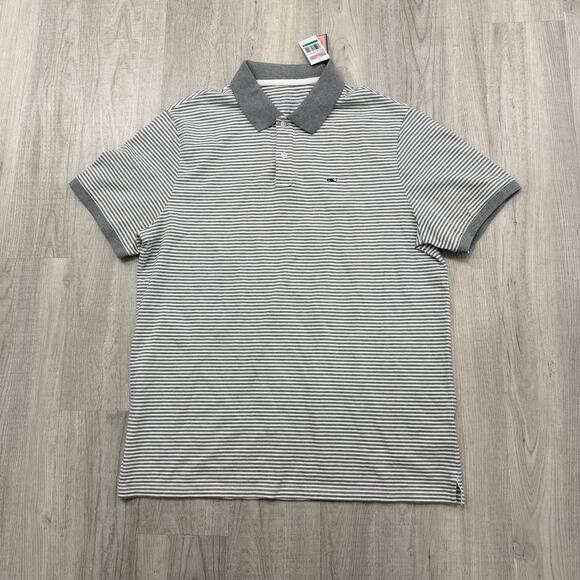 Vineyard Vines Feeder Stripe Stretch Pique Polo Shirt Medium Gray Heather NEW - Picture 2 of 8